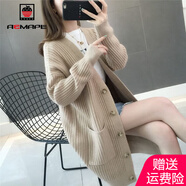 AEMAPE 針織衫女2025春秋季時(shí)尚百搭中長款寬松毛衣開衫外套女裝 淺咖色 2XL