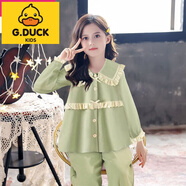 G.DUCKKIDS女童睡衣日系風(fēng)郁金香睡衣女春秋款長(zhǎng)袖少女可外穿家居服套裝 239#淺綠 150 大童18碼 【150-155cm高】