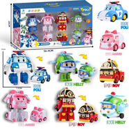 波利變形車(chē)警車(chē)珀利6只套裝警察小娟 poli機器人六一禮物兒童玩具 4大變形+4慣性車(chē)大禮盒