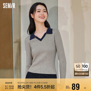 森馬毛衣女短款修身顯瘦簡約春秋撞色polo領(lǐng)毛衫復(fù)古109524107003