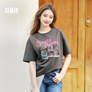 森馬（Semir）短袖t恤女中長(zhǎng)款萌寵花上衣25夏透氣吸濕寬松套頭衫109325100005