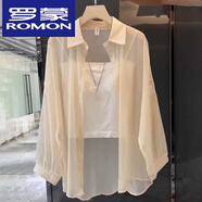 羅蒙（ROMON）冰絲防曬襯衣披肩外搭2025夏季新款寬松開(kāi)衫上衣外套薄款雪紡襯衫 杏色【珠光防曬衣】 均碼 【適合85-145斤】