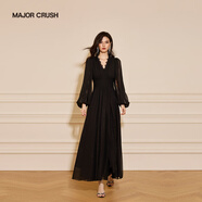 MAJOR CRUSH法式蕾絲拼接V領(lǐng)連衣裙歐美風(fēng)大擺高腰百搭高級感優(yōu)雅長(cháng)裙6750 黑色 S (85-105斤)
