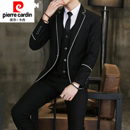 皮爾卡丹（pierre cardin）休閑西裝男套裝學(xué)生裝高中畢業(yè)禮服男英倫風(fēng)中學(xué)生班服韓國小西裝 1812黑色【西服+西*褲+馬甲+襯衫 M 體重90-105斤