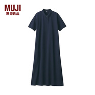 無印良品 MUJI 女式 新疆棉珠地網(wǎng)眼編織 短袖POLO連衣裙 海軍藍 M-L