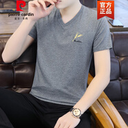 皮爾卡丹（pierre cardin）夏裝男士短袖T恤純棉v雞心領(lǐng)百搭上衣服半袖男裝休閑丅恤修身體恤 QY650深灰色 2XL