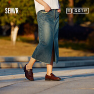 森馬（Semir）森柔牛仔|牛仔半身裙女毛邊潮流夏季顯瘦復古開(kāi)叉直筒裙個(gè)性 牛仔黃泥染80325 S