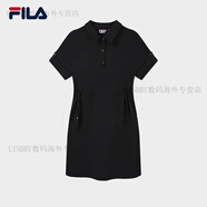 FILA斐樂女子梭織連衣裙襯衫領寬松休閑連身裙 正黑色-BK XL 175/92A
