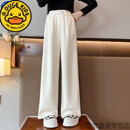 G.duck女童加絨褲子秋冬兒童燈芯絨闊腿褲女孩加厚休閑褲款湖州織里童裝 米白色 140 cm