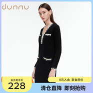 敦奴（DUNNU）dunnu敦奴冬季羊毛混紡珠片蕾絲織帶修身針織連衣裙 正黑 S