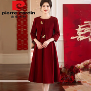 皮爾卡丹（pierre cardin）媽m媽婚宴禮服套裝2025新款高端輕奢感兩件套冬季結(jié)婚喜婆婆裝 酒紅色套裝今年流行的輕奢品牌 2XL 120-130斤