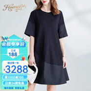 Homesee海外輕奢高端連衣裙歐美品質大碼女裝胖mm寬松顯瘦A版遮肚子 黑色 L