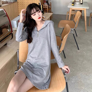 歌司朗衛(wèi)衣連衣裙連帽大碼洋氣少女恤裙女韓版氣質(zhì)長袖顯高打底胖妹妹 灰色薄款 M 建議80-95斤