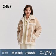 森馬（Semir）外套女牛角扣翻領(lǐng)寬松文藝2024冬季仿麂皮仿兔毛夾克109724108011