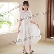 DOMIAMIA女童連衣裙夏季新款洋氣雪紡裙子中大童女孩長(zhǎng)款泡泡袖公主裙 白色 170 cm