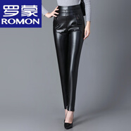 羅蒙（ROMON）秋冬季高腰加絨皮褲女外穿韓版加厚長褲25新款大m碼彈力緊身防水 高檔品牌黑色-加/絨皮褲+女裝十大品牌 L 體重80-100斤+女裝十大品牌