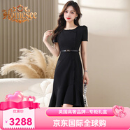 Homesee輕奢國際高檔品牌連衣裙黑色女修身包臀魚(yú)尾裙子氣質(zhì)簡(jiǎn)單大方正式 黑色(贈腰帶HZ) S