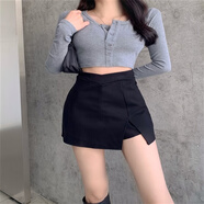 半身裙女春2024黑色韓版大碼防走光百搭褲包臀短裙夏開叉高腰顯瘦 黑色 XS  有內(nèi)襯防走光