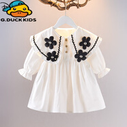 G.DUCKKIDS春秋新款女童小香風(fēng)花朵洋氣公主連衣裙中小童女寶寶秋季長袖裙子 白色  KJJ夢里花 偏小 66 cm