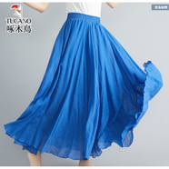 啄木鳥(niǎo)夏新款文藝大碼棉麻半身裙松緊腰長(cháng)款純色民族風(fēng) 牛仔藍 M 95C(建議90-140斤)