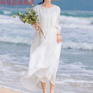 韓曼蕊法式溫柔風(fēng)鏤空飄逸長(cháng)裙仙氣十足 白色雙層 收藏優(yōu)先發(fā)貨 M 【建議90-115斤】