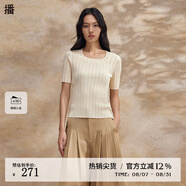 播薄款針織衫女2024春季新款圓領(lǐng)修身短袖毛衣DDR2SD5457 O00晚紗 晚紗 L