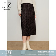 玖姿·安娜蔻優(yōu)雅商務(wù)百搭通勤絲絨壓褶松緊半身裙長裙女冬款 深咖啡 XL