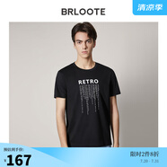 Brloote/巴魯特男士短袖T恤棉舒適時尚休閑個性印花圓領(lǐng)休閑T恤衫男夏季 黑色7 170/92A