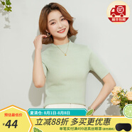 金菊含羊毛多色可選早春新款細坑條特價打底毛衣半高領短袖女式針織衫 淺蘭 L