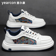 意爾康男鞋夏季透氣小白鞋2025新款休閑運動(dòng)鞋厚底增高鞋子男經(jīng)典板鞋潮 白深藍 42