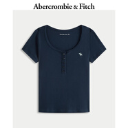 Abercrombie & Fitch【多色亨利領(lǐng)】小麋鹿圖案女裝25夏季修身短袖T恤139-5271 海軍藍(白色小麋鹿) XL (170/112A)