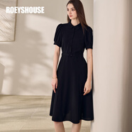 ROEYSHOUSE羅衣減齡娃娃領(lǐng)大擺連衣裙2025夏款泡泡袖收腰裙子11830 黑色 M