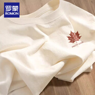 羅蒙短袖男夏季新款重磅純棉大碼紅楓葉青少年圓領(lǐng)體恤潮流短袖寬松 100%純棉面料淺米楓葉紅胸標(biāo) S 165