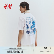 H&M男裝女裝T恤2025夏季新款時(shí)尚潮流美式寬松字母印花T恤1034065 白色/Forest of the Deep M 175/100
