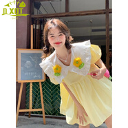 DXOT小清新立體花朵撞色娃娃領(lǐng)連衣裙女夏季2025新款寬松減齡A字短裙 黃色花朵連衣裙 M 建議 95-105斤