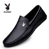 花花公子（PLAYBOY）花花公子皮鞋男春季透氣懶人男士豆豆鞋軟底休閑鞋男輕便駕車男鞋 黑色 標(biāo)準(zhǔn)皮鞋碼 37