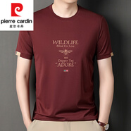 皮爾卡丹（pierre cardin）桑蠶絲男士短袖t恤夏季薄款圓領(lǐng)冰 絲半袖彈力抗皺免燙體恤上衣男 短袖G28棕紅 XL 175建議135-150斤