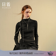 日著（rizhuo）原創(chuàng)設(shè)計(jì)女裝2024冬新復(fù)古回潮半高領(lǐng)修身格紋提花針織衫女 夜黑 M