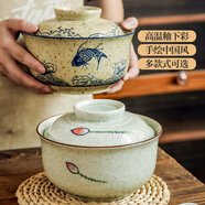 屋里屋外國風(fēng)陶瓷泡面碗帶蓋湯碗加厚家用拉面米飯粥碗學(xué)生宿舍螺螄粉碗具 6.5英寸漁歌-帶蓋泡面碗