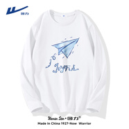 回力（Warrior）t恤長(cháng)袖男女同款秋冬潮流純棉體恤衫情侶寬松運動(dòng)上衣 白色 L 