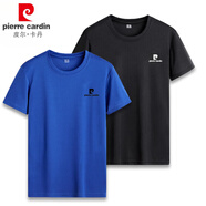 皮爾卡丹【兩件裝】T恤男夏季純色圓領(lǐng)套頭衫短袖男士潮牌彈力冰絲速干薄 藍(lán)色+黑色 M