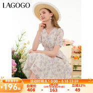 lagogo重工雪紡鏤空繡花連衣裙女拉谷谷夏季新款泡泡袖茶歇碎花裙 混色(Y0) S