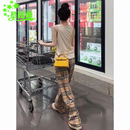 慕瑤雨堆疊感褲子女網(wǎng)紅同款格子長(cháng)褲2025夏季新款名媛ins風(fēng)小香闊腿褲 主圖款 3XL 135-145斤