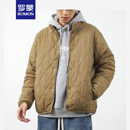 羅蒙（ROMON）日系復(fù)古菱形格外套男冬棉服2024新款立領(lǐng)棉襖輕薄保暖棉衣男 米金色 M 100-125斤