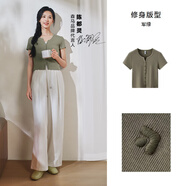 森馬涼感T|森馬短袖T恤女短款小個(gè)子氣質(zhì)2025夏新款刺繡修身開(kāi)衫百搭 軍綠A51307 M 160_84A_