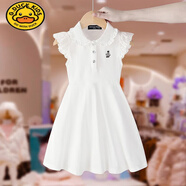 G.DUCKKIDS女童連衣裙網(wǎng)紅韓版純色時髦小飛袖中大童夏季新款洋氣翻領(lǐng)公主裙 白色連衣裙 110 cm