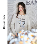香蕉寶貝（BANANA BABY）【藍(lán)霧眠兔】BANANA BABY2025年秋新款原創(chuàng)印花針織衫女寬松長(zhǎng)袖 米白 S