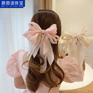慕思語(yǔ)（MUSIYU）歐根紗春夏絲絨超大蝴蝶結春夏發(fā)夾女后腦勺發(fā)卡公主發(fā)飾頭飾女 粉色A16-203