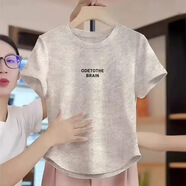 纖蕓沐短袖t恤女2025新款半袖上衣體恤衫弧形遮肉顯瘦百搭休閑短袖女 灰色ODE-短袖 L 建議110-120斤