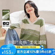 歐莎（OSA）【香草云衫】草甸綠條紋V領針織衫毛衣女長袖上衣2025秋季新款 綠色 M